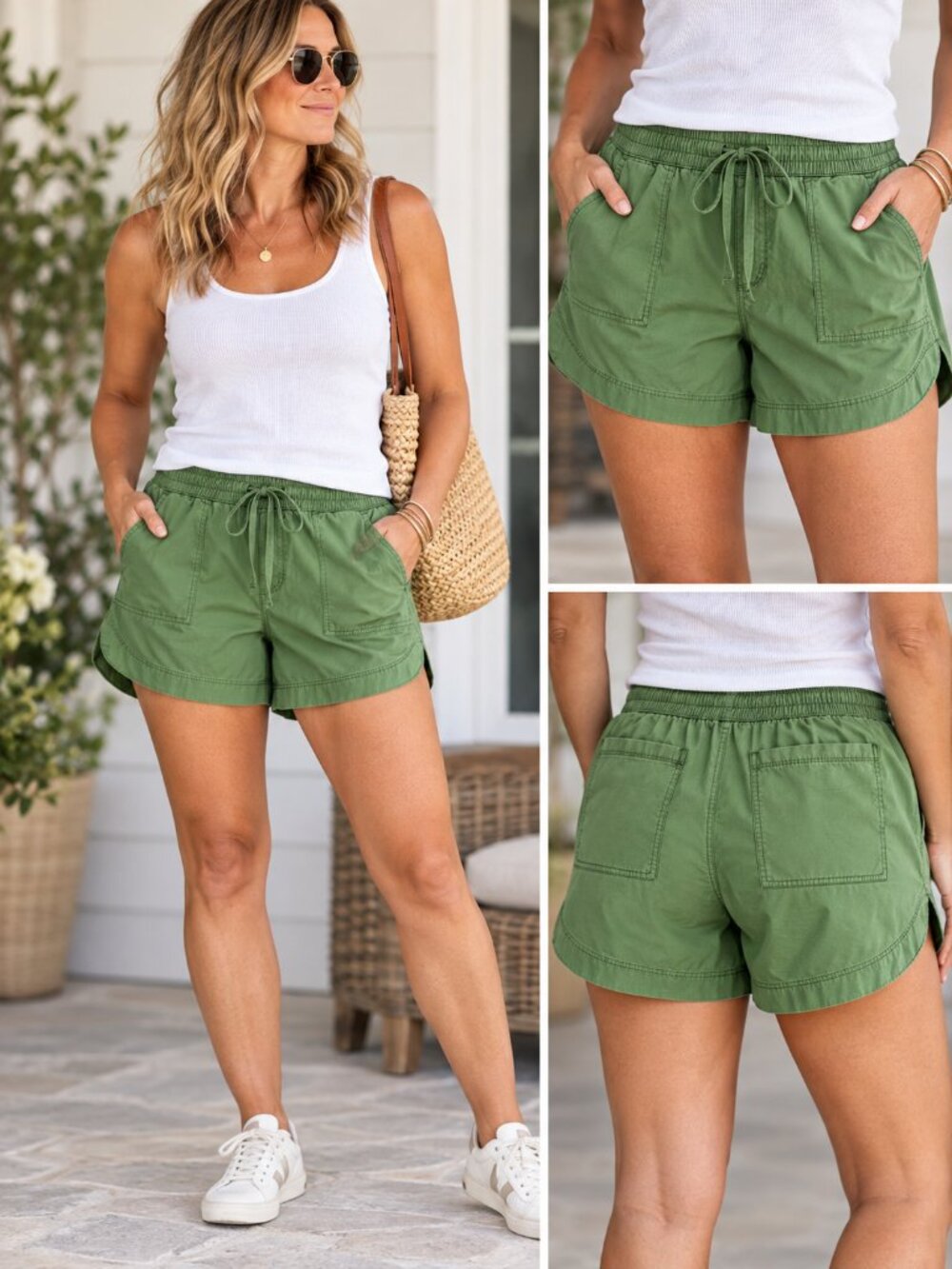 Aventura Women’s XL Green Organic Cotton Pull-On Shorts Drawstring Casual Hiking